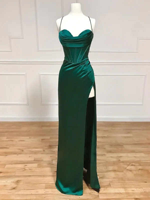 Online Specials stylish party dressGreen Sweetheart Neck Satin Long Prom Dress, Green Evening Dresses Y4395