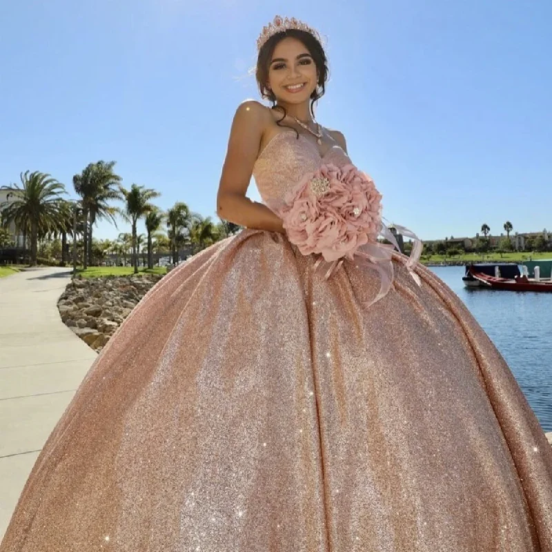 Rose Gold Quinceanera Dresses Vestidos De 15 Quinceañera 2024 Glitter Sweetheart Sequin Ball Gown Sweet 16 Dress Birthday Party