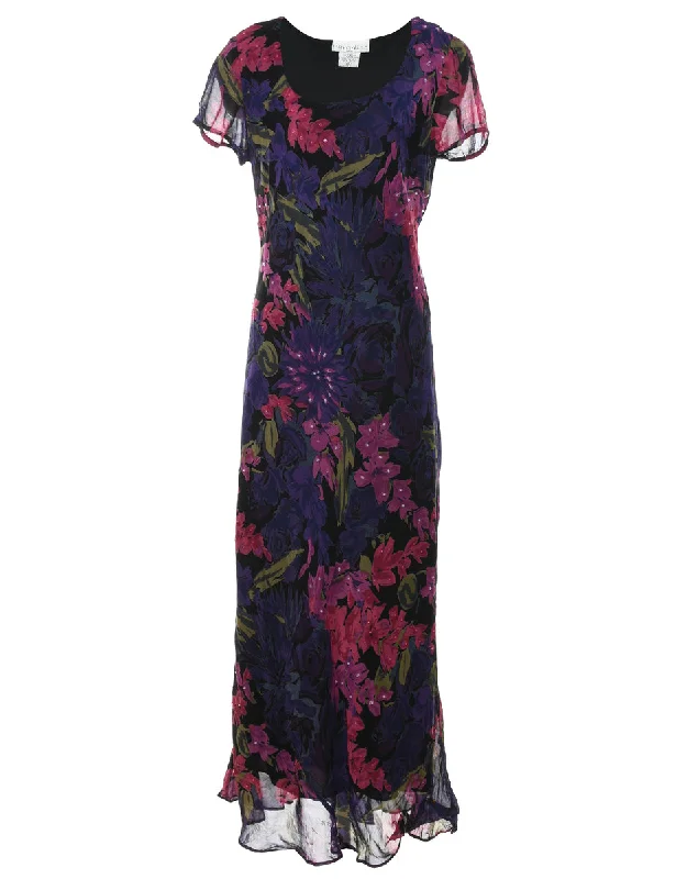 Fantastic Offers comfortable coatFloral Pattern Sequined Maxi Dress - L