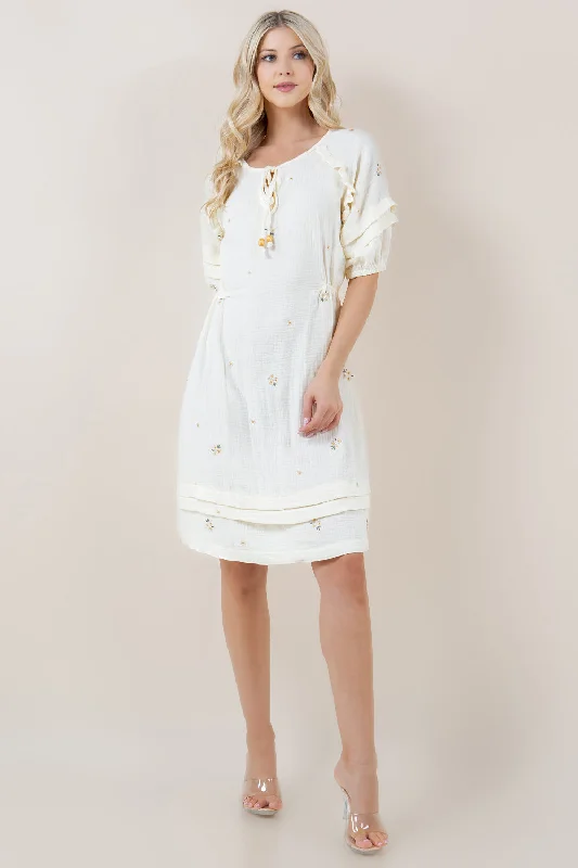 Early Bird Discount chic slip dressELB SLV PLEATED RUFFLE BOTTOM HEM DRESS - D3719-0895