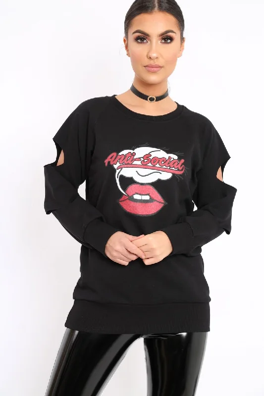 Special Discount pullover hoodie styleBlack Anti Social Slogan Jumper - Aaruhi
