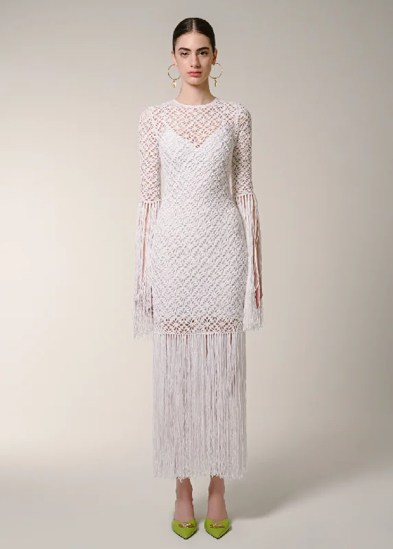 Reduced Prices chic slip dressWHITE FRINGE DRESS