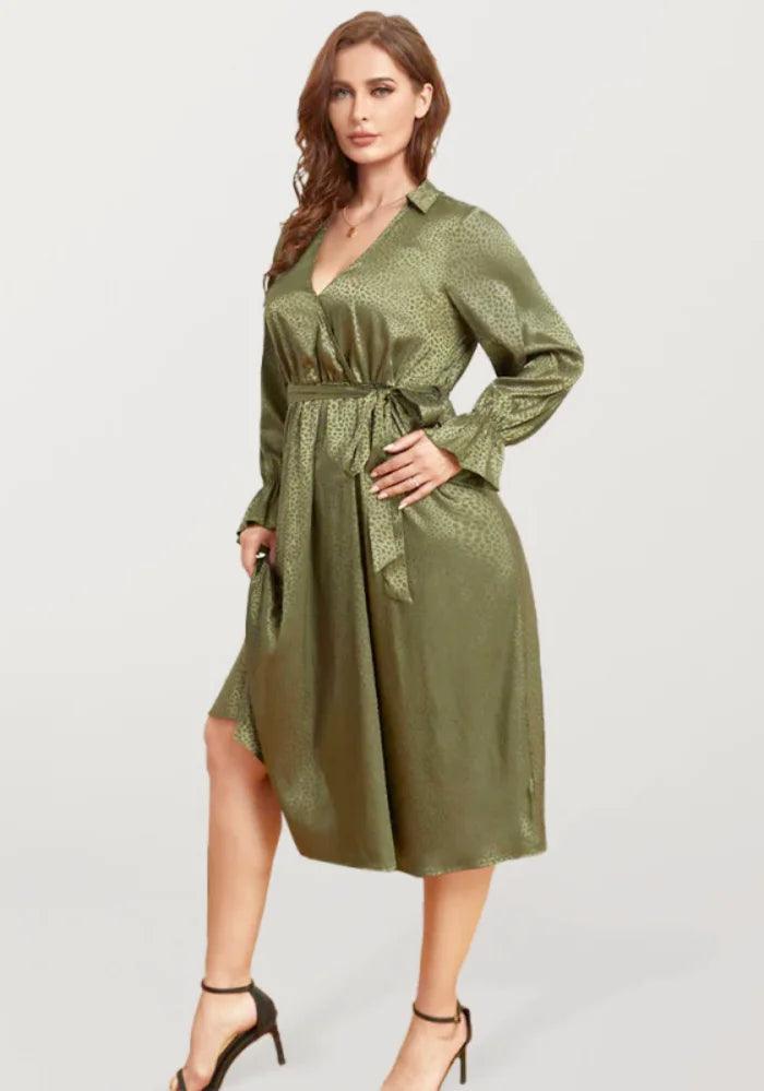 New Arrival ashionable dressGreen Satin Jacquard Dress