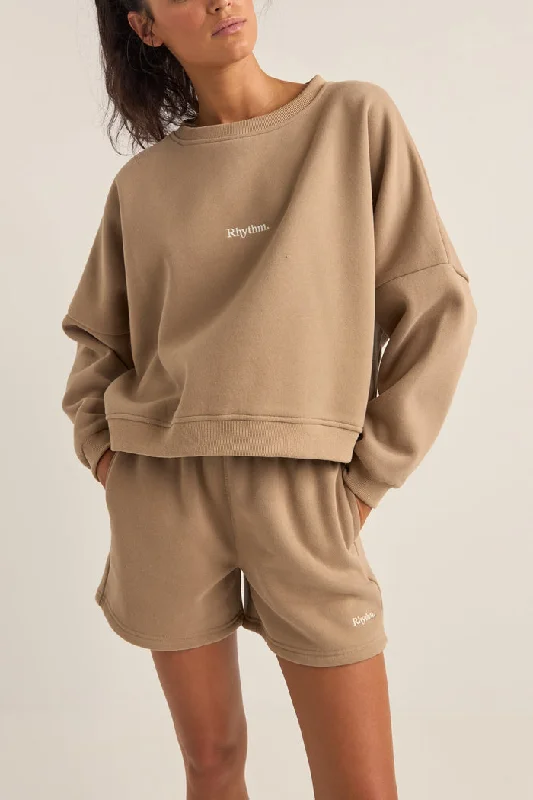 Limited Quantity minimalist gym sweatshirtRhythm Logo Crew Neck Fleece - TAUPE