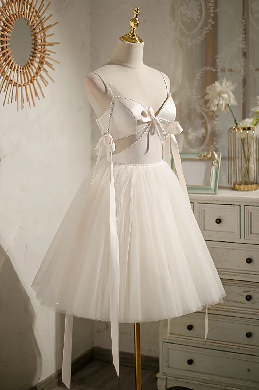 Clearance Sale Chic Champagne Beading Bowknot Lace Up Short Homecoming Dresses