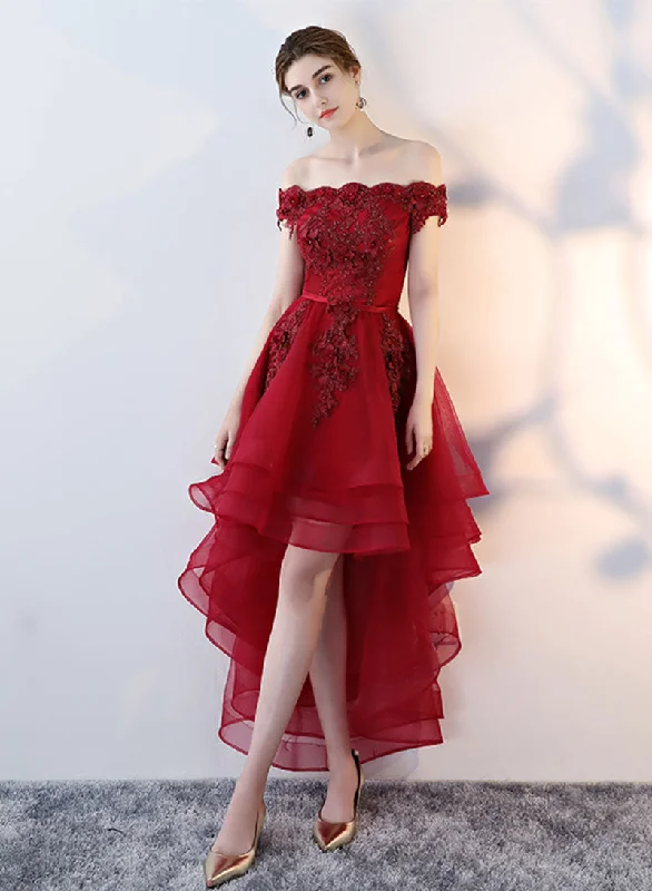 Savings Galore Cute Lace High Low Prom Dress, Beautiful Off the Shoulder Evening Party Dress