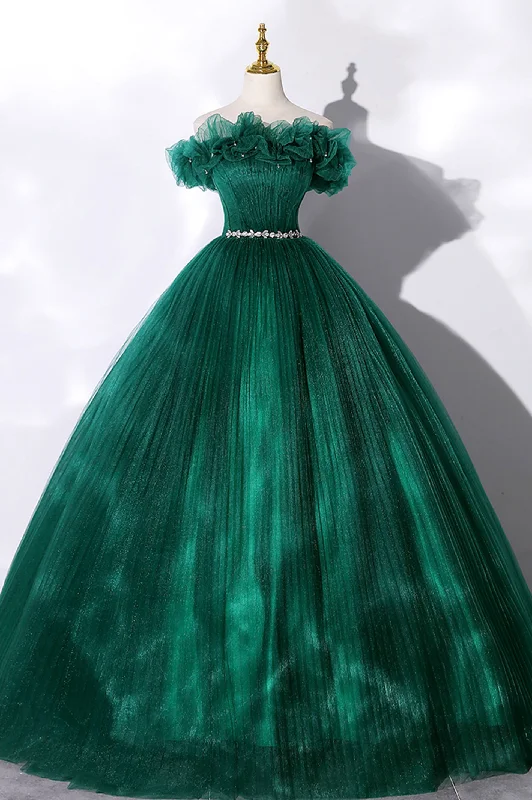 Weekend Flash Sale Green Tulle Long A-Line Prom Dress, Off the Shoulder Evening Party Gown Weekend Flash Sale Green Tulle Long A-Line Prom Dress, Off the Shoulder Evening Party Gown