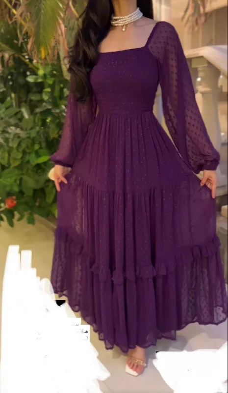 Midnight Madness puff sleeve dressRetro Style A-line Square Neckline Prom Dress Y5788