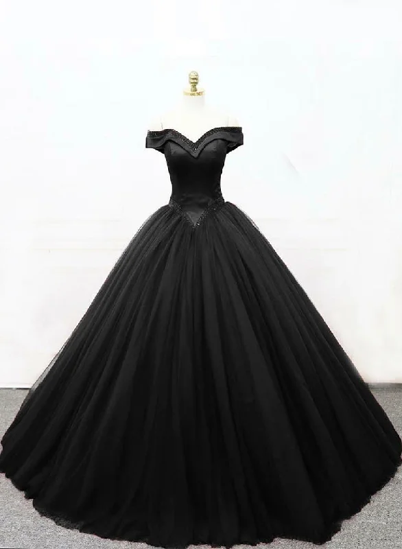 Clearance Items Black Princess Ball Gown, Black Off the Shoulder Evening Party Dress