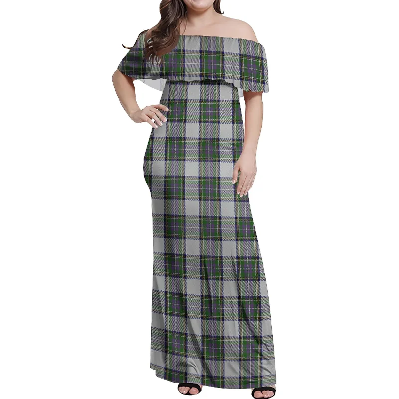 Clearance Items Pritchard Tartan Off Shoulder Long Dress