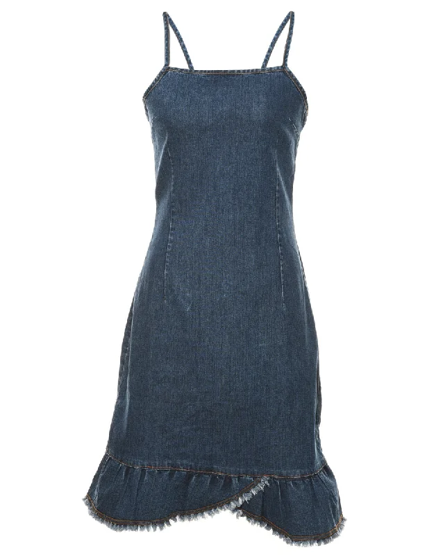 Best Seller sleek jacketDark Wash Strappy Y2K Denim Dress - XS