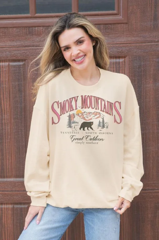 Flash Deals soft athletic sweatshirtSimply Southern Smoky Mountain Crewneck for Women in Sand | CREW-SMOKY-SAND Flash Deals soft athletic sweatshirtSimply Southern Smoky Mountain Crewneck for Women in Sand | CREW-SMOKY-SAND