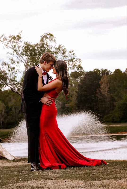 Fantastic Offers velvet dressSexy Red Satin Long Evening Dress with Train  Y4172