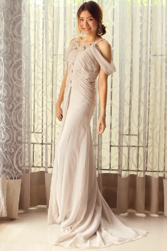 Deal Zone Sheath Spaghetti Strap Floor Length Tulle Rhinestone Evening Dress