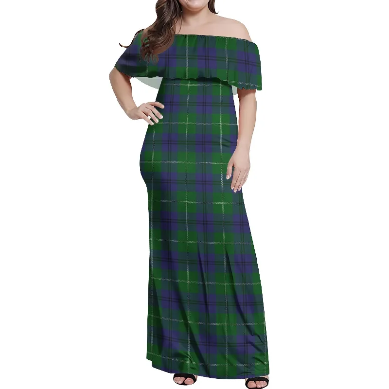 Inventory Reduction Oliphant Tartan Off Shoulder Long Dress