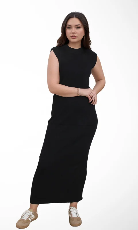Clearance Sale off-shoulder dressWomen Tricot Sleeveless Dress (Black)