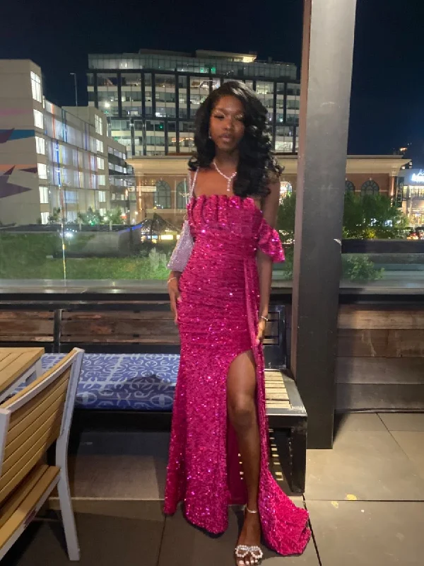 Price Drop Alert high-waisted dressSparkly Sheath/Column Sequins Long Evening Dress For Black Girls Y4350