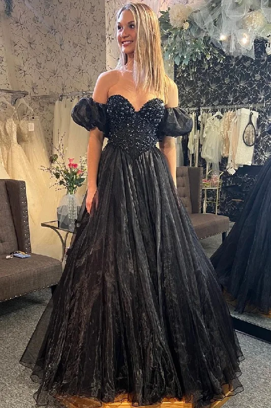 Price Rollback trendy bodycon dressBlack A-line Puff Off-the-Shoulder Beaded Tulle Long Prom Dress Y5750 Price Rollback trendy bodycon dressBlack A-line Puff Off-the-Shoulder Beaded Tulle Long Prom Dress Y5750