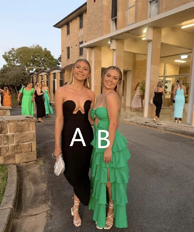 Limited Time Offer elegant shift dressCharming Green A-line Tiered Prom Dress,Green Formal Gown Y5484