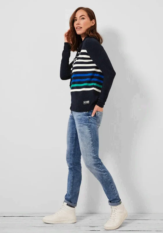 Extra Savings trendy zip-up hoodieCecil Striped Pattern Drawstring Pullover Sweatshirt, Deep Blue Extra Savings trendy zip-up hoodieCecil Striped Pattern Drawstring Pullover Sweatshirt, Deep Blue