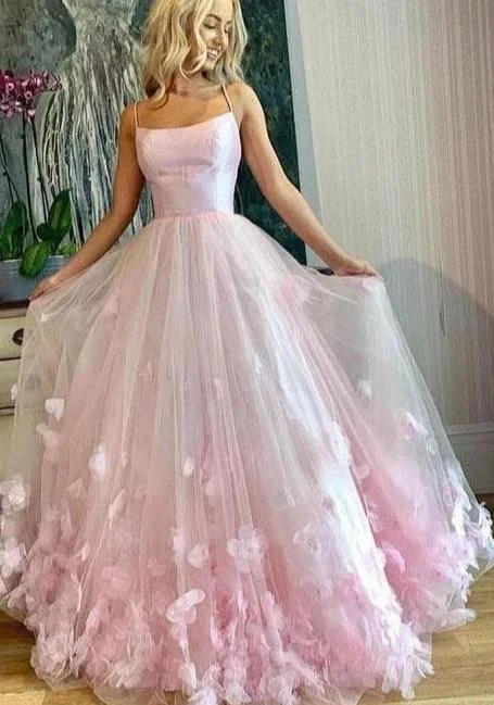 Savings Galore Light Pink Spaghetti Straps Long Prom Dresses, 3D Flowers Evening Dresses JKN4101 Savings Galore Light Pink Spaghetti Straps Long Prom Dresses, 3D Flowers Evening Dresses JKN4101