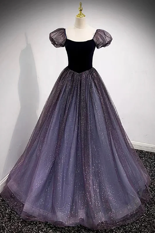 Special Price Purple Tulle and Velvet Floor Length Beautiful Prom Dress