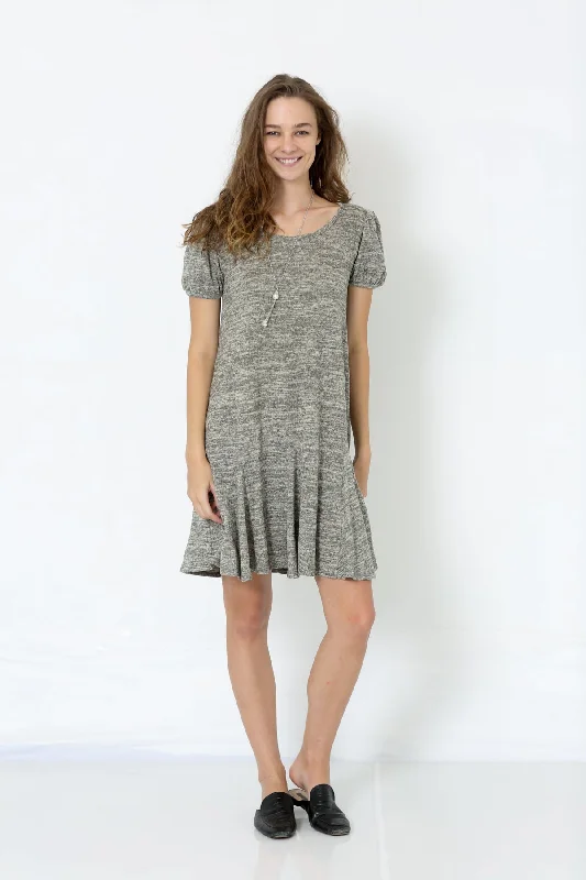 Clearance Event stylish dressSS PUFF SCOOP NECK GODET DRESS - D9017