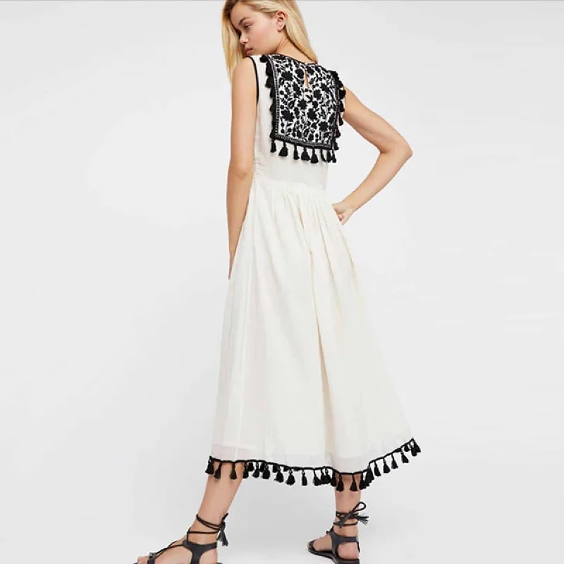 Limited Quantity floral dressHand Embroidered Tassel Midi Dress