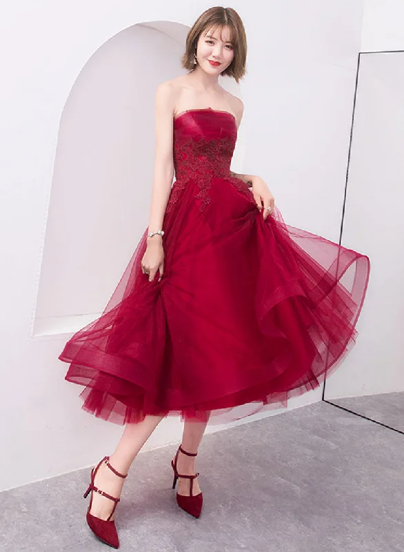Lowest Prices Cute Tulle Lace Short Prom Dress, A-Line Strapless Homecoming Party Dress