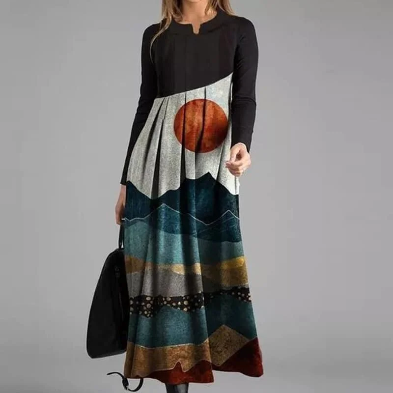 Discount Days textured dressRetro V-Neck Women's Dress in Print