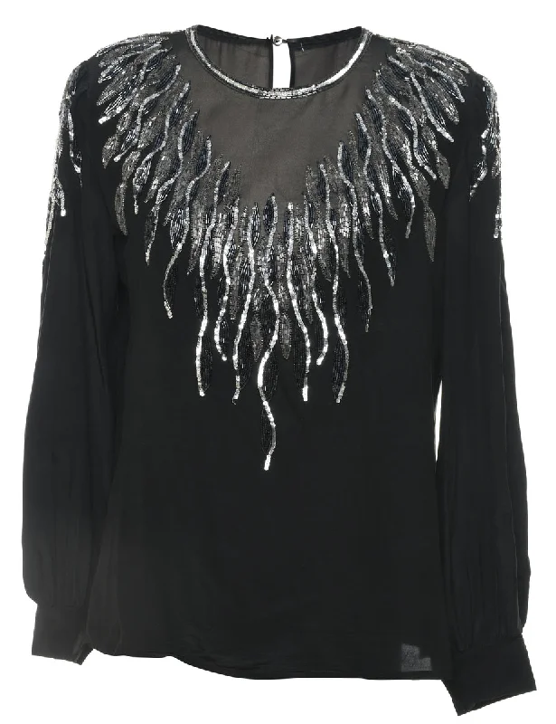 Sequined & Beaded Silk Party Top - M