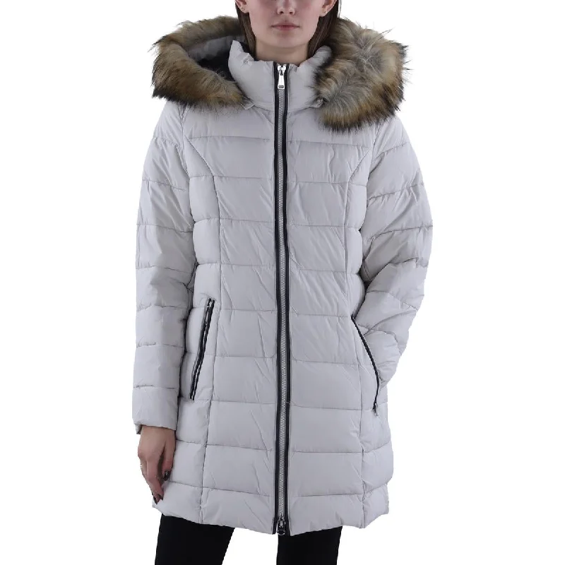 Womens Faux Fur Trim Hooded Puffer Jacket