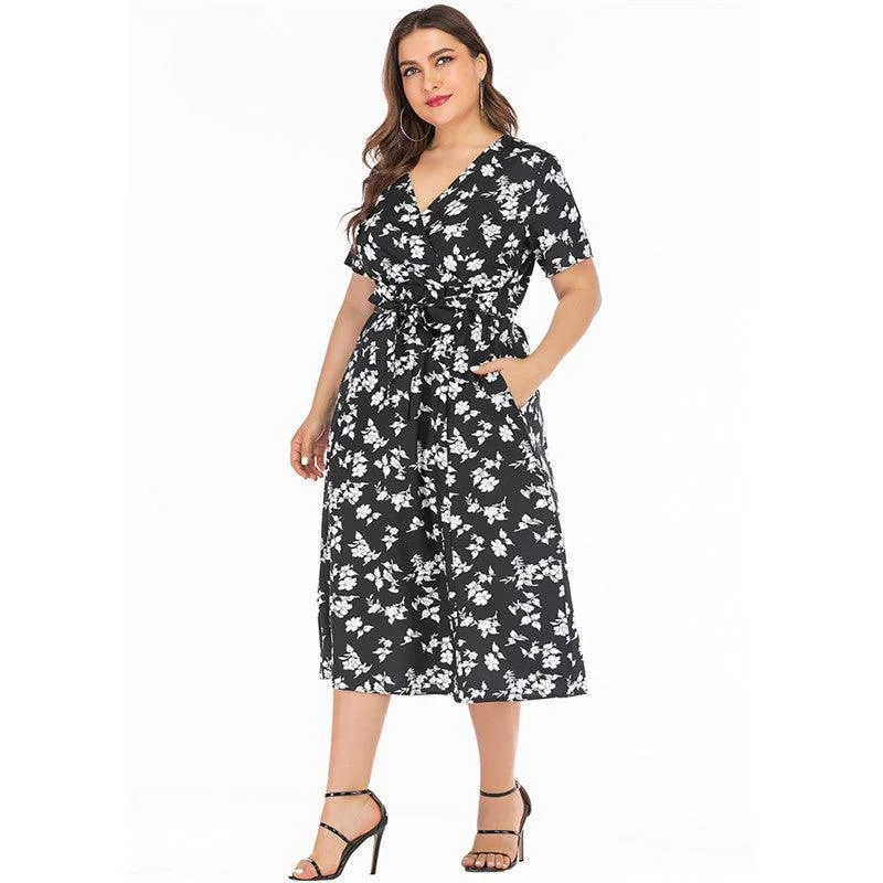 Deep Discounts oversized dressV-neck short sleeve bohemian beach skirt