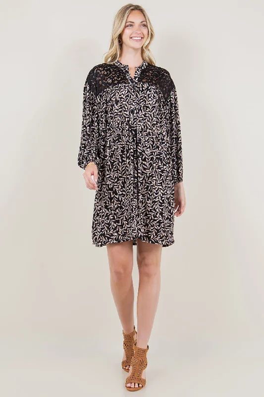 Special Offer sleek dressLS RUFFLE COLLAR STAND LACE YOKE DRESS - D3464-0301-2