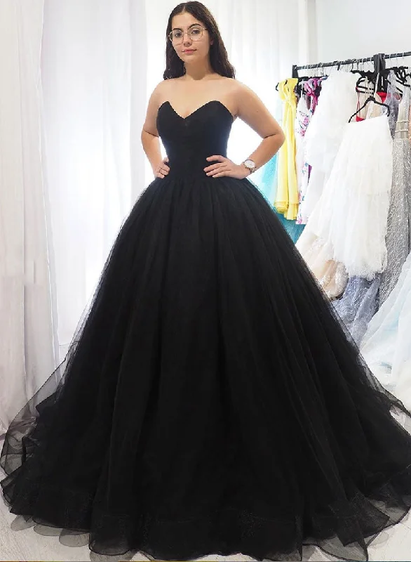 Daily Specials Black Strapless Tulle Floor Length Prom Dress, Black A-Line Evening Party Dress