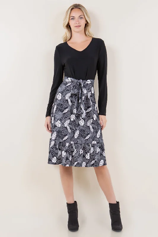 Lowest Price stylish dressLG SLV V-NK 2FER RUFFLE HEM DRESS - D3541