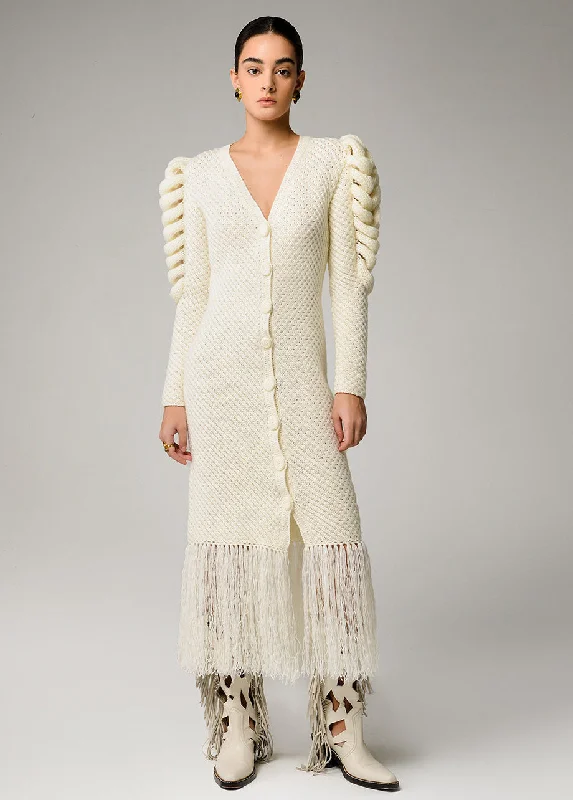 Price Slash flowy evening dressIVORY FRINGE DRESS