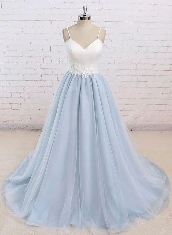 Fantastic Offers Beautiful V-neck Baby Blue Floor Length Prom Dress, Blue Evening Party Dress