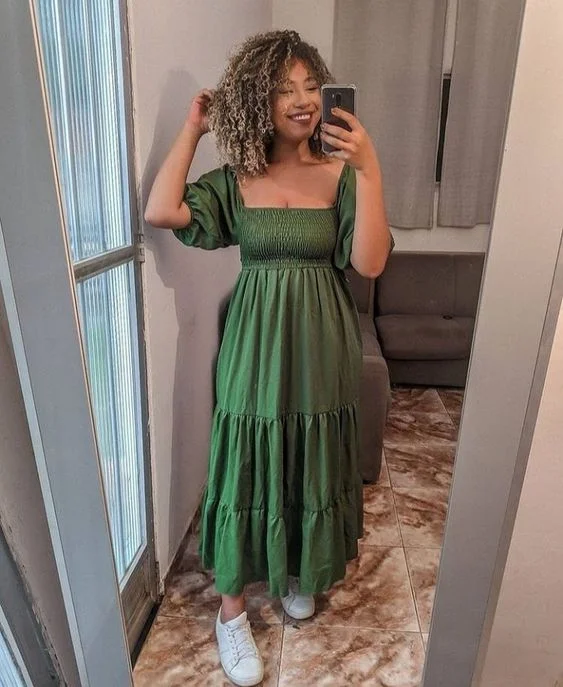 While Supplies Last comfy dressChic Green A-line Puffy Sleeves Prom Dress  Y5820