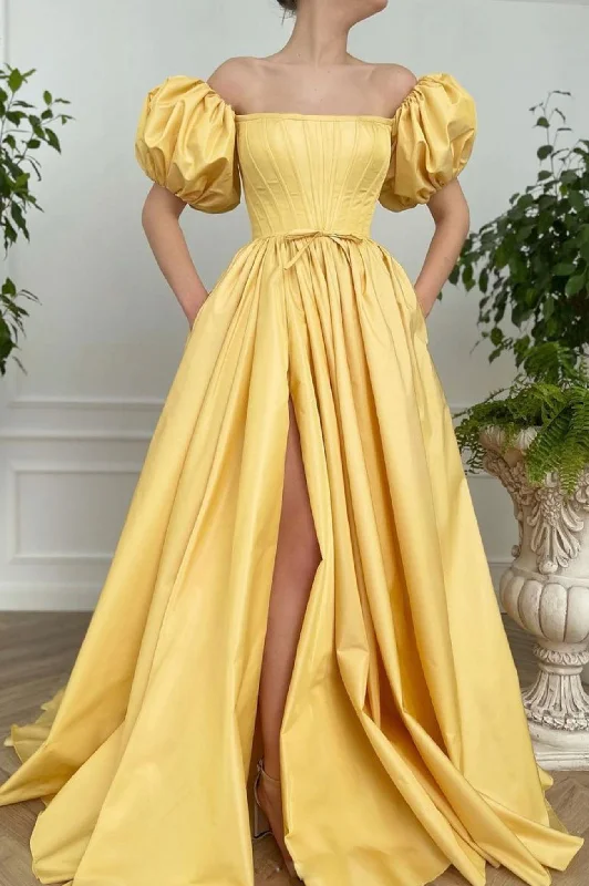 Amazing Deals Yellow Satin Long Prom Dress