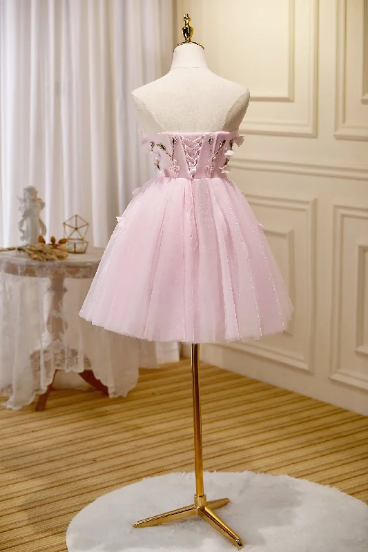 Unbeatable Prices Cute Pink Strapless Sweetheart Appliques Tulle Short Homecoming Dresses Unbeatable Prices Cute Pink Strapless Sweetheart Appliques Tulle Short Homecoming Dresses