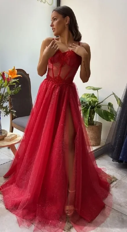 Price Drop Alert evening dressShiny Sweetheart Neck Red Lace Long Prom Dresses, High Slit Red Lace Formal Dresses, Red Lace Evening Dresses Y1673 Price Drop Alert evening dressShiny Sweetheart Neck Red Lace Long Prom Dresses, High Slit Red Lace Formal Dresses, Red Lace Evening Dresses Y1673