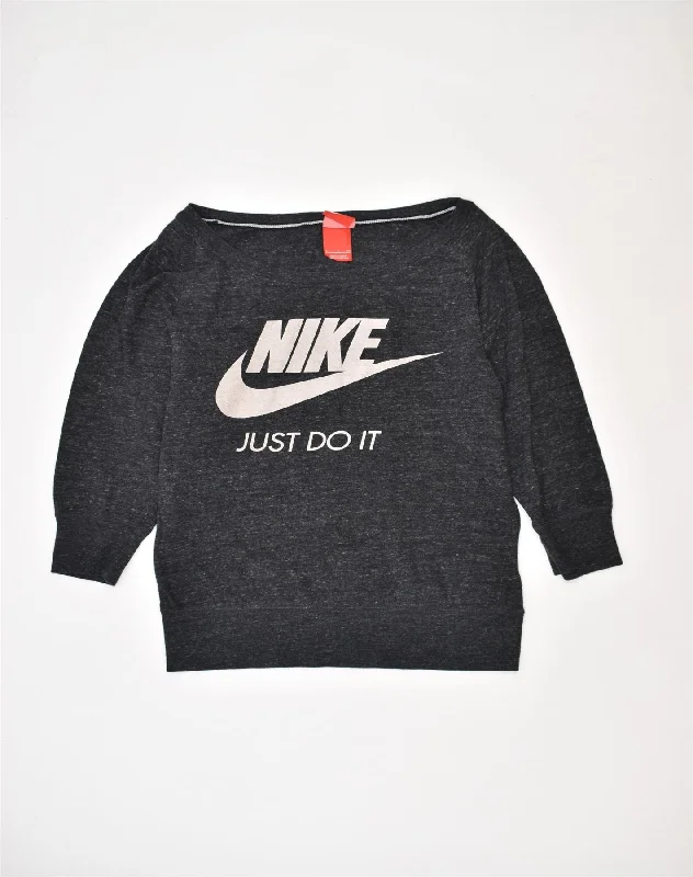 NIKE Womens Graphic Sweatshirt Jumper UK 10 Small Grey Cotton