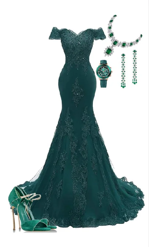 Early Bird Discount wrap dressOff The Shoulder Lace Prom Dresses For Women Mermaid Appliques Beaded Lace Up Formal Evening Dresses Y1824