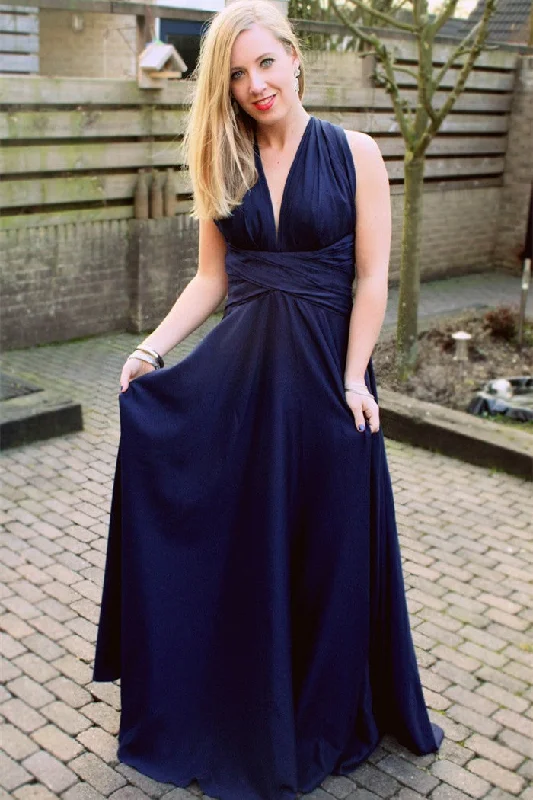 Price Meltdown A-line Halter V-neck Floor Length Chiffon Backless Evening Dress