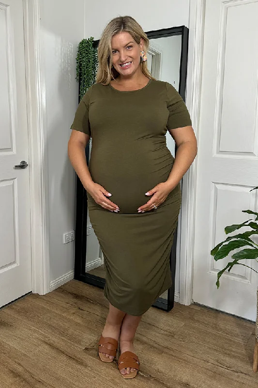 Mega Deal trendy mini dressJasper Ruched Maternity Dress - Dark Olive