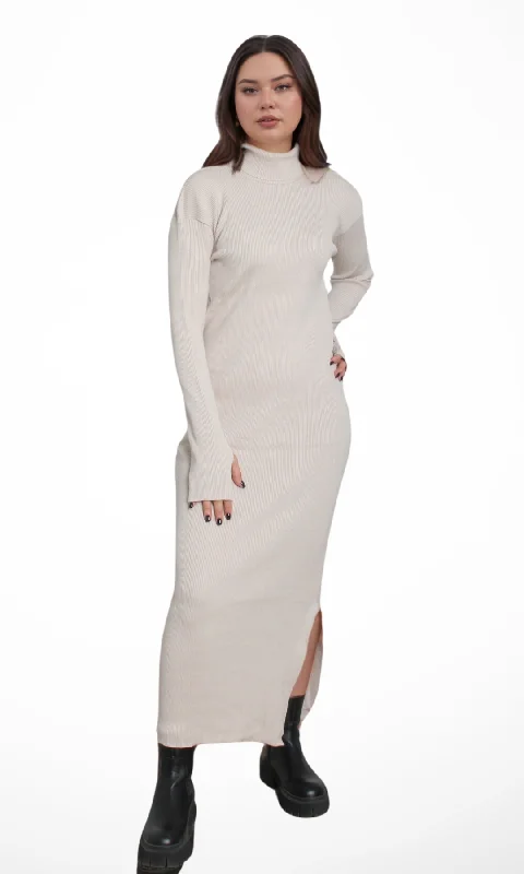 Women Tight Dress Turtle Neck (Beige)