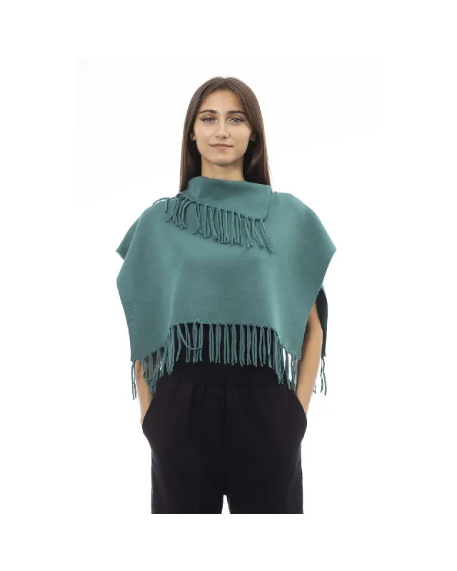Reduced Prices cozy winter coatAlpha Studio  Women's Wool Poncho with Fringed Edges - Green