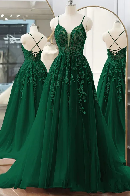 Online Only structured dressPretty V Neck Green Lace Floral Long Prom Dresses, A Line Tulle Formal Evening Dresses Y4251 Online Only structured dressPretty V Neck Green Lace Floral Long Prom Dresses, A Line Tulle Formal Evening Dresses Y4251