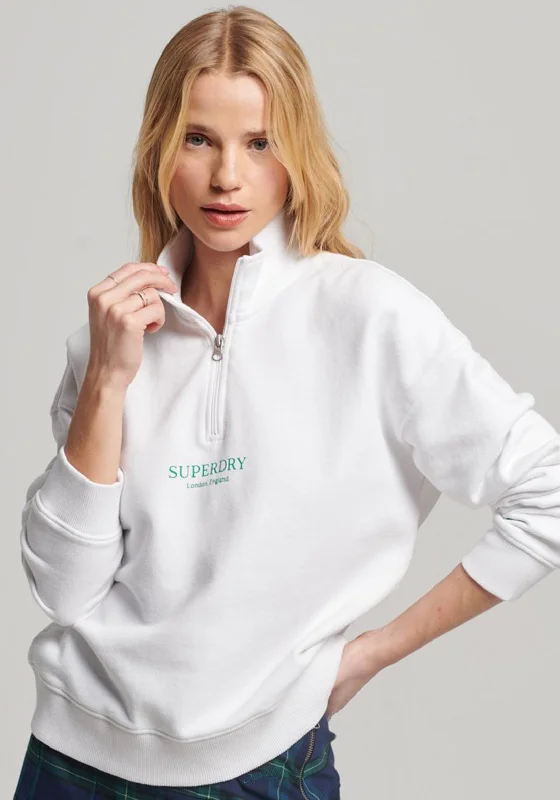 Low Prices premium zip-up hoodieSuperdry Womens Half Zip Sweatshirt, White